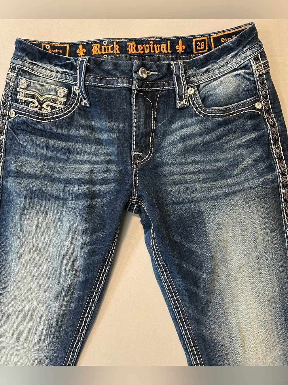 Rock Revival Shaina Bootcut Jean Embellished Flap Pocket Y2K Festival Cowgirl 28 - Picture 4 of 10